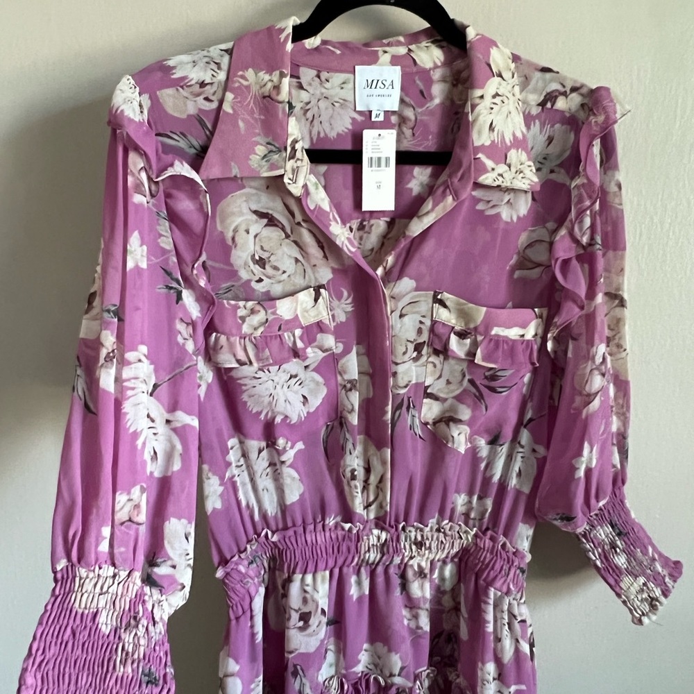 Pink MISA floral mini dress.